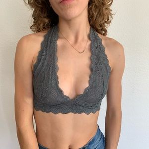 Grey Free People Galloon Lace Halter Bra